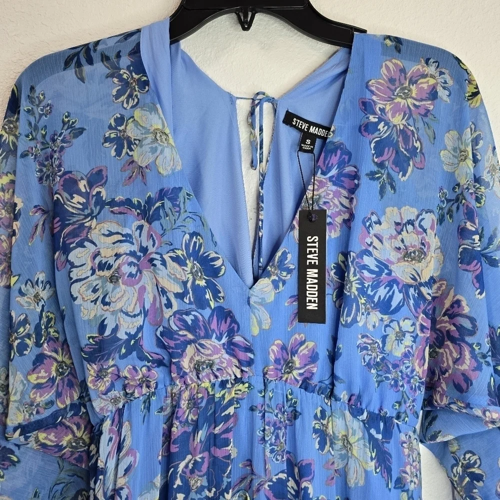 Steve Madden Sol Floral Print V Neck Long Sleeve Maxi Dress Size: S